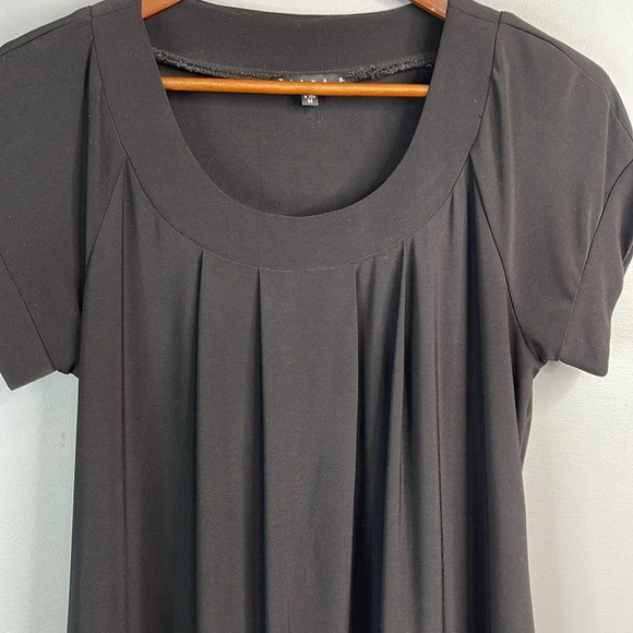 TIANA B. Black Box Pleat Scoop Neck Short Sleeve Shift Dress Loose Classic M - Picture 3 of 12